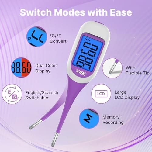 FDK Basal Body Thermometer for Ovulation, Large Dual-Color Backlit Display & 1/100th Degree High Precision, Accurate BBT Thermometer with Memory Recall Fertility Thermometer for Women Natural Tracking - Thumbnail 5