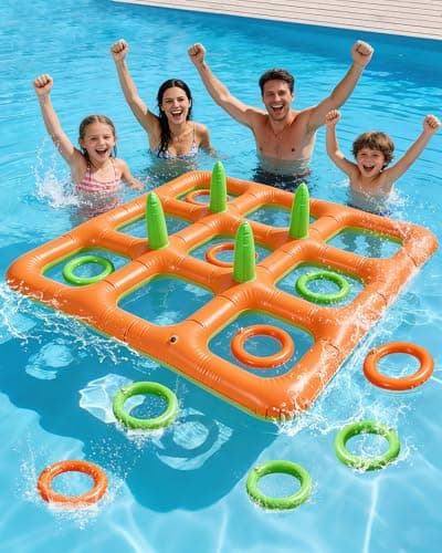 Pacifoo Pool Toys for Adults Kids - Giant 4.9FT Inflatable Tic Tac Toe Game Outdoor 2-in-1 Ring Toss, Floating Pool Party Games for Family Beach Backyard Ages 8+ (2-10 Players) - Image 1