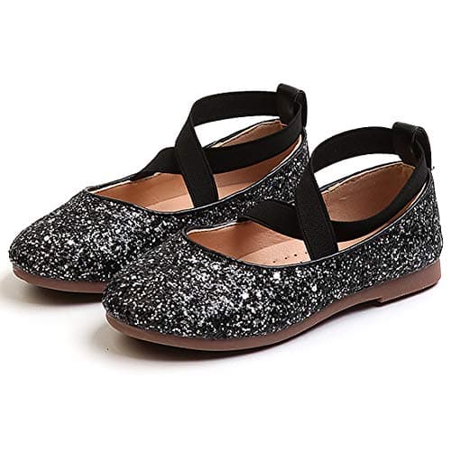 PrettyQueen Toddler Little Girls Glitter Dress Shoes Slip On Ballet Mary Jane Flats for Princess Wedding Party School Black - Image 1