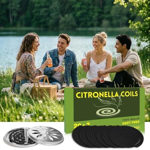 FIRIK Citronella Coils Outdoor, 20 PCS Citronella Incense Coil with 2 Incense Burner and 2 Coil Holders, Natural Lemongrass Coils for Patio Camping Farms Courtyards Backyard Garden BBQ Indoor, Black - Thumbnail 6