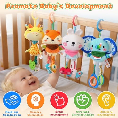 YELUFT Baby Toys for 0 3 6 9 12 Months, Baby Hanging Toys, Car Seat Stroller Crib Gym Baby Rattle Toys with Teether for Newborn Infants Toddlers Baby Boys Girls Gifts - Thumbnail 2