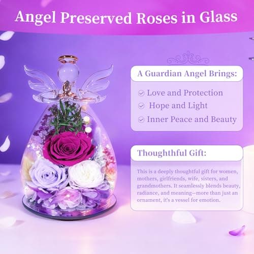 Gifts for Women Preserved Rose Forever Flower Eternal Roses in Glass Angel Figurines Fresh Flowers for Delivery Prime Christmas Birthday Gift for Mom Her Wife Grandma on Valentines Day Anniversary - Thumbnail 6