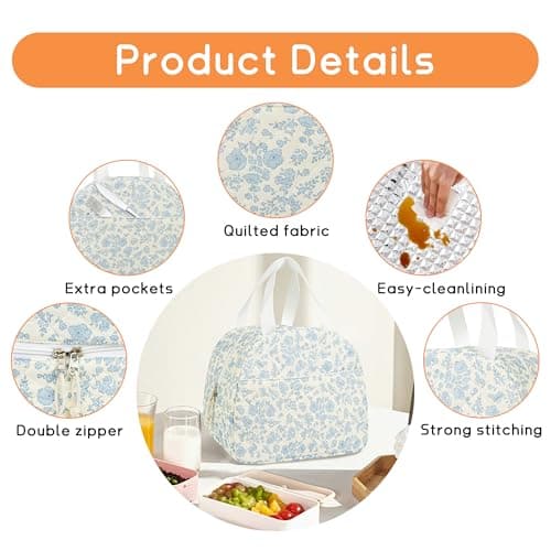 GISMTR Lunch Bag for Women Insulated Lunch Box Cute Quilted Lunch Tote Bags Reusable Large Capacity Cooler Bag for Travel Work Picnic - Thumbnail 5