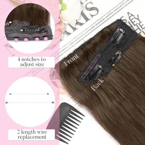 Invisible Wire Hair Extensions with Transparent Wire Adjustable Size 4 Secure Clips Long Wavy Secret Hairpiece 20 Inch for Women(Medium Ash Brown) - Thumbnail 3