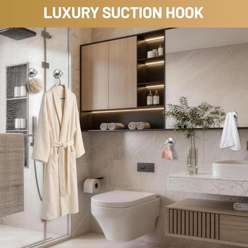 Fenas Large Suction Cup Hooks, Heavy Duty 15lb Holds Towel & Robe, No-Drill Shower Bathroom Hooks for Tile Wall Glass Mirror, Mounts on Smooth Non-Porous Surfaces (2 Pack, Brushed Nickel) - Thumbnail 5