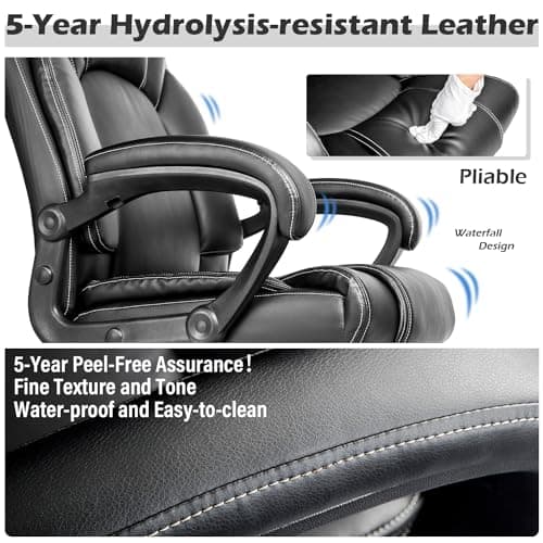 OUTFINE Office Chair Executive Office Chair Desk Chair Computer Chair with 5-Year hydrolysis-Resistant Leather Spring Cushion Ergonomic Support Tilting Function Upholstered in Bonded Leather Black - Thumbnail 4