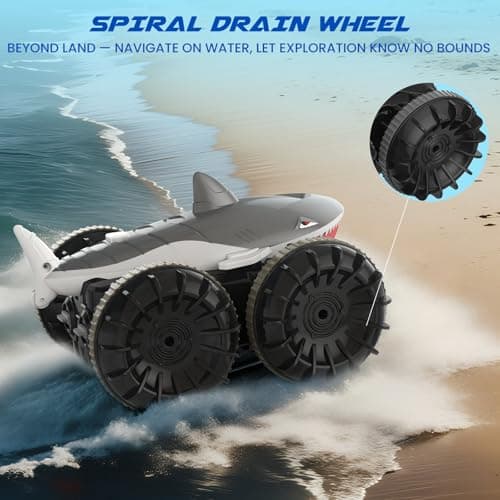 SIMREX Shark Amphibious Remote Control Car - Gift for Kids Boys Girls, 4WD Waterproof RC Car, 360° Stunt, Dual Remote Control, 50m Long Range, 2 Rechargeable Batteries (Silver) - Thumbnail 4