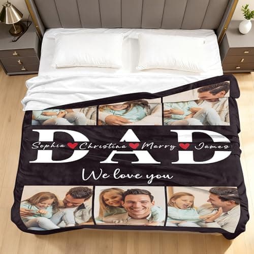 Corissy Personalized Fathers Day Blankets Gifts, Custom Blanket with Picture Text, Customized Flannel Tapestry for Dad Husband Grandpa Boyfriend - Thumbnail 5