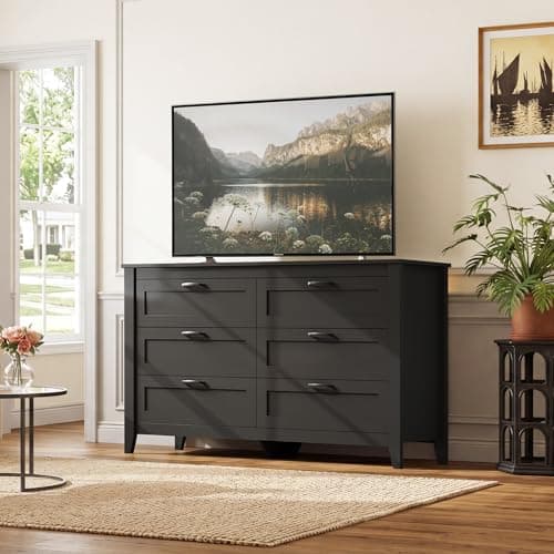 GALAXHERO 6-Drawer Wood TV Stand for 65" TV with Metal Handle, Large Double Wooden TV Console for Living Room, Office, Hallway, Closet, Black - Thumbnail 4