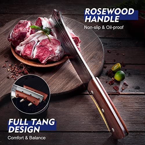 Topfeel 2PCS Meat Cleaver & Heavy Duty Bone Chopper Knife Set, Hand Forged German High Carbon Stainless Steel Butcher Knife for Home Kitchen & Outdoor - Thumbnail 5
