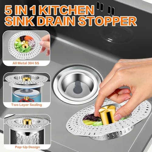 Kitchen Sink Drain Strainer, 18/8 Stainless Steel, Sink Stopper Kitchen Drain - Thumbnail 4