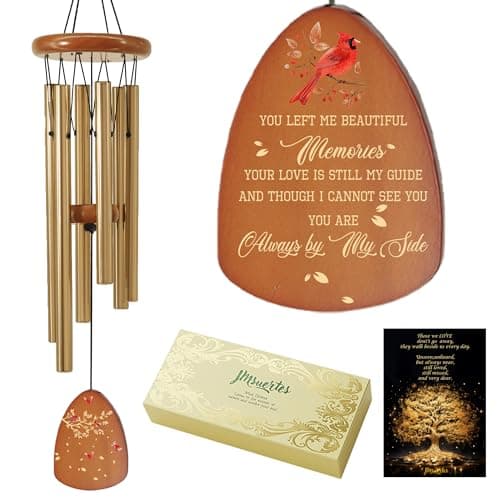 JMsuertes Cardinal Wind Chimes for Loss of Loved One 32",Memorial Wind Chimes in Memory of a Loved One, Cardinal Memorial Gift, Sympathy Bereavement Condolence Gift,Wooden,Golden