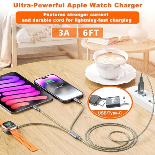 Multi Charging Cable for Apple Watch Charger 6FT, iPhone Charger USB A/C Multi Fast 3 in 1 Charging Cable for iWatch Ultra/SE/10-1 & iPhone16-5/Pro/Plus/iPad/iPod/Airpod - Thumbnail 5