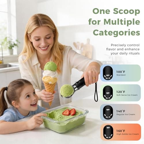 Beyn Heated Ice Cream Scoop with Removable Head, 4 Adjustable Temperature Settings & LED Display, Easy to Clean, Perfect for Hard Ice Cream and Frozen Yogurt - Thumbnail 4
