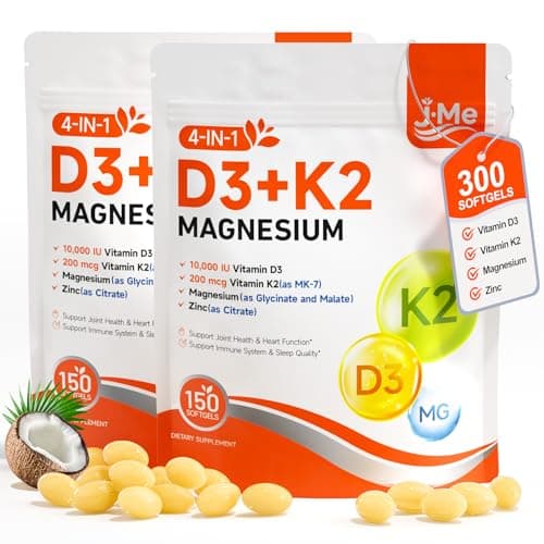 JME Vitamin D3 K2 10000 IU Magnesium Supplement | 300 Softgels | 4-in-1 Extra Strength Wellness D3K2 Supports Bone, Immune & Superior Absorption | Virgin Coconut Oil | Non-GMO, Vegan-Gluten Free