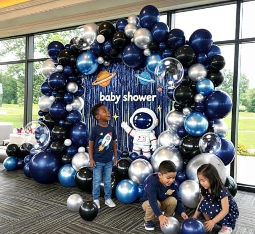 Navy Blue Black Balloon Arch Double Stuffed Black Blue Silver Metallic Balloon Garland for Graduation Class of 2026 Baby Shower Birthday Anniversary Wedding Father's Day Party Decor - Thumbnail 6
