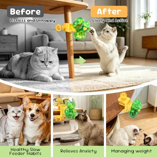 Cat Toy for Indoor Cats, Clover Shape Treat Dispenser,Interactive Puzzle cat Toy for IQ Training,Enrichment Toys as Gifts for Pupies，Cats,Dogs - Thumbnail 2