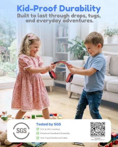 Acer Kids Bluetooth Headphones, Over Ear Headphone for Kids with Mic, 75H Playtime, 85dBA Safe Volume, Bluetooth 6.0, USB C Fast Charging, Toddler Headphones for iPad/Tablet/Travel/School-Black Red - Thumbnail 4