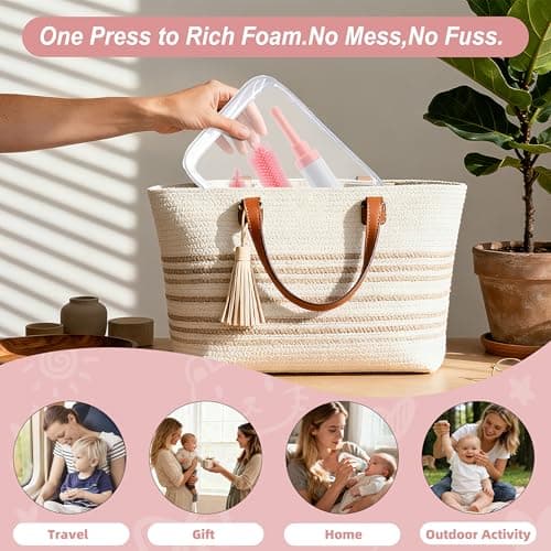 ZTX Self-Foaming Silicone Baby Bottle Brush Set - One Press Creates Rich Foam, Cleans Bottles, Breast Pump Parts & Nipples, Includes Detachable Brush & Travel Storage Bag, Pink - Thumbnail 5