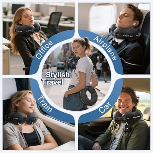 ComRola Travel Neck Pillow for Airplane, Super Soft Neck Support Travel Pillow - Lightweight and Stylish Convertible Style - Ergonomic Design for Long Flights, Car, Train & Office Use (Black) - Thumbnail 6