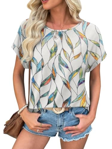 ATHMILE Shirts for Women Blouses Tops 2025 Spring Short Sleeve Dressy Casual Beach Vacation Clothes for Women - Image 1