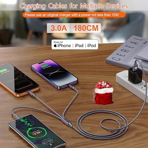 Multi Charging Cable (6ft 2Pack),3 in 1 USB Charging Cable for Multiple Devices,Braided Universal Phone Charger Cord with Type-C/Usb C,Micro USB,IP Port Lightning for iPhone17-5/Android Phones - Thumbnail 3