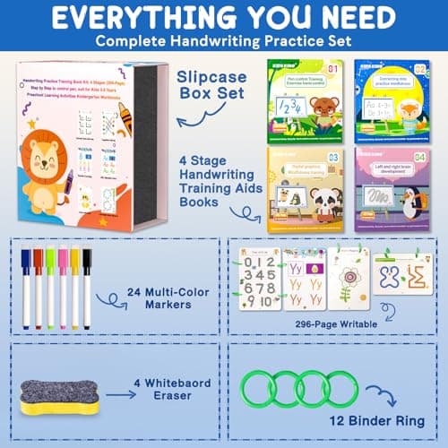KIDS KING Handwriting Training Aids Book Kit: Reusable Tracing Workbooks with Markers for Kids, Preschool Learning Activities 4-Stage Scribble Workbooks - Thumbnail 2