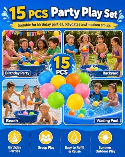 SOPPYCID Reusable Water Bomb balloons, Magnetic Refillable Water balls - Pool Toys for Boys and Girls, Beach Outdoor Activities Water Games Toy for kids Self Sealing Water Splash Ball (15Pack) - Thumbnail 6