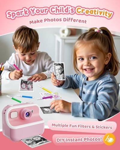 Instant Camera, Front Rear Dual Selfie Kids Camera with 1080P Videos, Holiday Birthday Gifts for Kids Age 3-12, Toddler Portable Travel Print Digital Camera Toy for 4 5 6 7 8 9 Year Boys Girls - Thumbnail 5