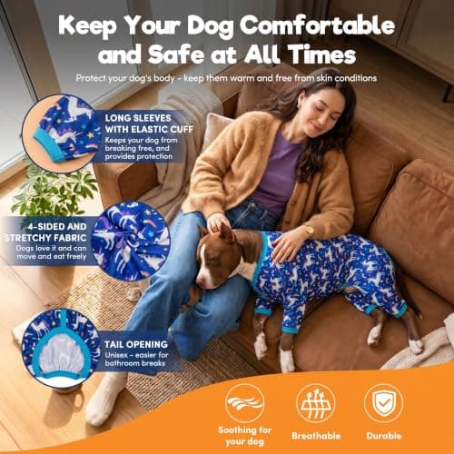 LovinPet Pitbull Pets Shirts, Undershirt for Dog Coats, Anti Licking, Pet Anxiety Calming Onesies for Dogs, Lightweight Stretchy Fabric, Chasing Dreams Horse Print, Large Breed Dog Clothes,Blue L - Thumbnail 6