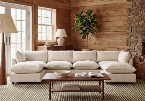 Iroomy Modular Sectional Sofa, U Shaped Chenille Cloud Couch Deep Comfy Seat, 6-Seater Sofas Couches for Living Room, Beige, High Feet