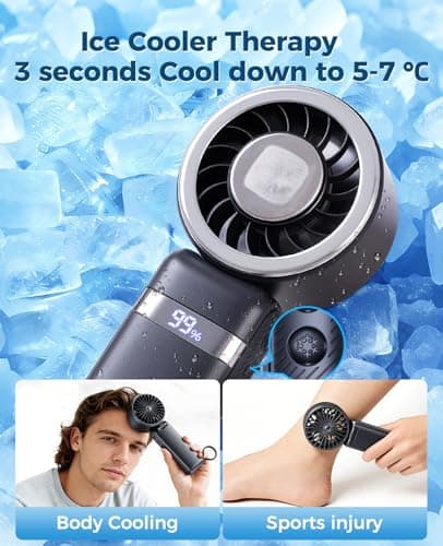 【2026 Upgrade】12000mAh Ice Cube Portable Handheld Fan with 12W Fast Charging Personal Fan 25H Working Time 100 Speeds Turbo Fan Cooling Fan 3-in-1 Desk Fan Rechargeable for Travel,Camping(Black) - Thumbnail 2