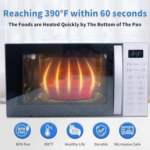 Microwave Grill Pan, Fry Griddle Crisper Pan with Lid for Grilling Browning and Crisping Foods Microwave Silicone Cookware for Baked Potato Meat Sandwich Vegetable Blue - Thumbnail 3