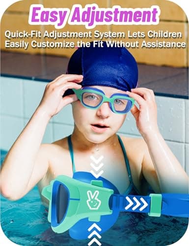 Vvinca Kids Swim Goggles, Swimming Goggles for Toddlers Kids 3-14 Outer-Eye Fit Anti-Fog UV Protection No Leak Soft Liquid Silicone Seal Anti Shattered Lens Pool Glasses for Boys Girls Teens Gift - Thumbnail 6