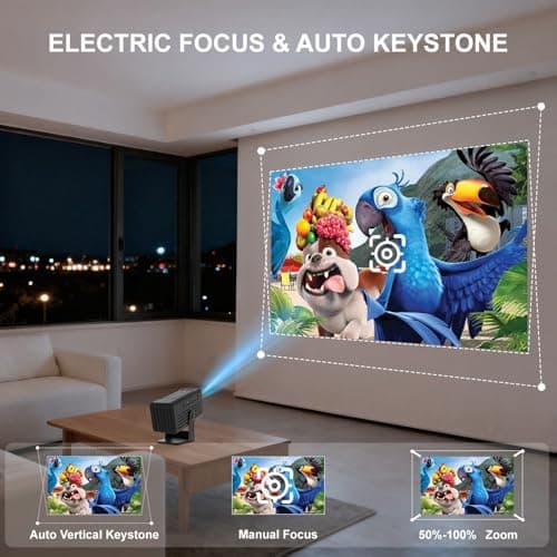 Mini Projector, Portable Projector 4K Support, Full HD 1080P Outdoor Movie Projector with WiFi6 and Bluetooth,Auto Focus with Built-in Apps Proyector,Compatible with HDMI/USB/iOS/Android - Thumbnail 4