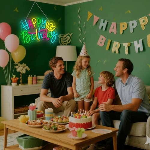 WLHOPE Happy Birthday Neon Sign Led Lights for Party Wall Decor Transparent Acrylic Board Light Signs for Club Children Friends Gift Decoration - Thumbnail 2