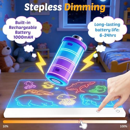 Rechargeable LED Drawing Board for Kids, 16-Inch Light Up Drawing Tablet with 7 Colors & Dimming, Arts Supplies Crafts for Kids Ages 3-8, Birthday Gifts for Girls Boys Age 5-10 - Thumbnail 4