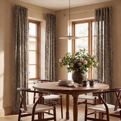 NICETOWN Vintage Floral Curtain & Drapes 84 Inches Long, W52 x L84, Khaki - Thumbnail 6