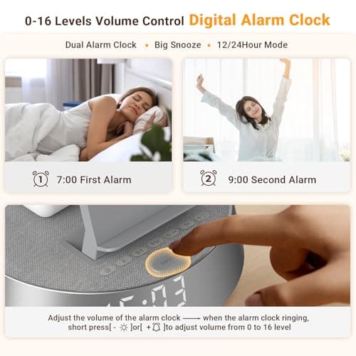 Alarm Clock Charging Station for Bedrooms, Wireless Charging Station with Dimmable Night Light Bluetooth Speaker, Wireless Charger for iPhone 17 16 15 14 13 12 Pro Max, iWatch 11 - Thumbnail 3