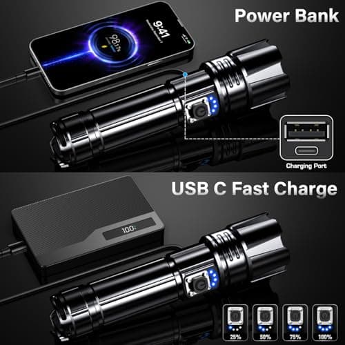 AKNEAR Rechargeable LED Flashlight 99000 High Lumens, Super Bright Flashlights with Zoomable & USB C Rechargeable & 5 Light Mode & IPX-7 Waterproof, Powerful Flash Light for Home, Hiking, Camping - Thumbnail 5