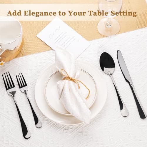 Astercook 24-Piece Black Silverware Set with Steak Knives Flatware Set for 4 Food-Grade Stainless Steel Cutlery Set Mirror Polished Utensils Set Include Spoons and Forks for Home Kitchen Restaurant - Thumbnail 6