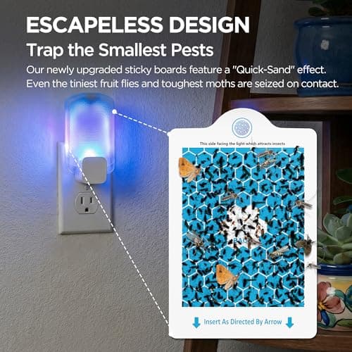 Fruit Fly Traps for Indoors(1 Device+5 Refills) for Fruit Flies, Gnats, Flying Insects, Moths, Bugs, Fungus, 3-in-1 UV/Blue/Yellow Light Plug-in Gnat Traps, No-Mess Bug Zapper, 7 * 24hrs Pest Control - Thumbnail 4
