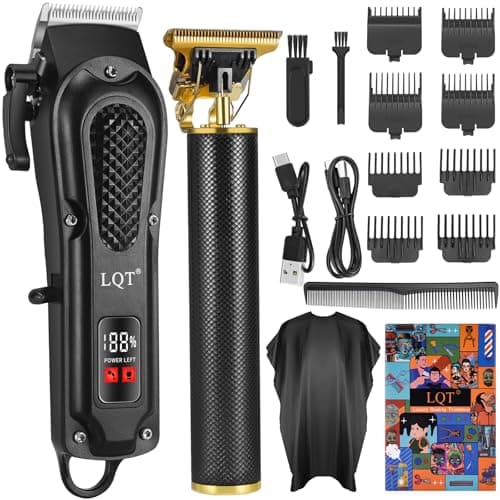 LQT® Men's Professional Hair Clippers Kit，Cordless & Corded Barber Clippers Set，Grooming Rechargeable Beard Trimmer with Adjustable Blade Black - Image 1