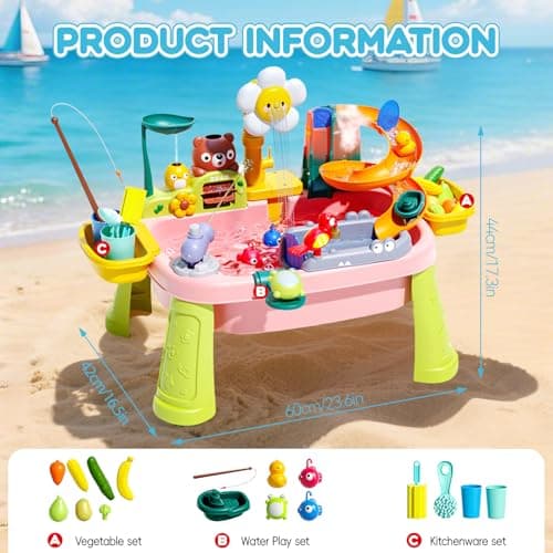 Ploomi 2026 Upgraded Water Table for Toddlers 1-3 - Outdoor Toys for Kids Ages 4-8 with Pump, Summer Outside Sensory Activity Pool Toys, Kitchen Play Sink Toy with Running Water, Fishing Toy, Pink - Thumbnail 2