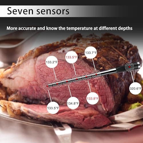 WiFi Bluetooth Wireless Meat Thermometer, Unlimited Range, 7 NIST Certified Accuracy Sensors with Ambient Temp Remote Monitoring for BBQ Grill, Oven, Smoker, Air Fryer (1, Black, Medium) - Thumbnail 3