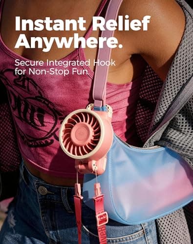 Diveblues Portable Turbo Fan, Pink Travel Fan, Wearable Neck Fan - Thumbnail 4