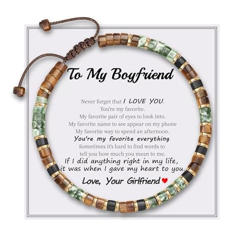 Sistble Gifts for Boyfriend Tiger Eye Bracelet Jasper Beaded Bracelets for Men 1 Year Anniversary Birthday Gift from Girlfriend Handmade Jewelry Christmas Stocking Stuffers for Teens - Image 1