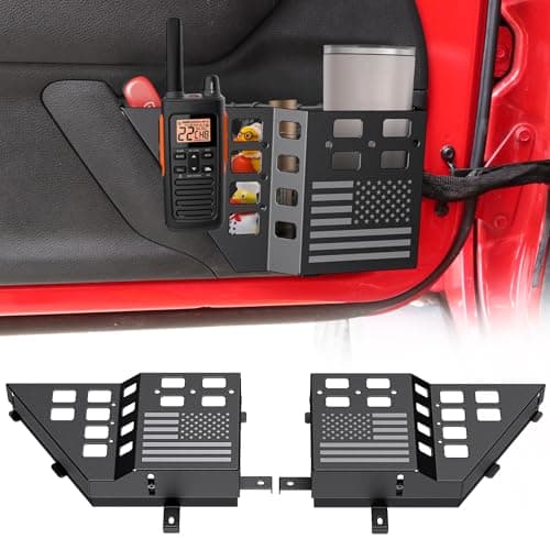 DIAMOOKY Upgraded Metal Front Door Pocket Storage Box for Jeep Wrangler JK JKU 2018 2017 2016 2015 2014 2013-2007 2/4 Door Accessories, Adjustable Door Organizer Molle Panels, Flag, 2PCS - Image 1