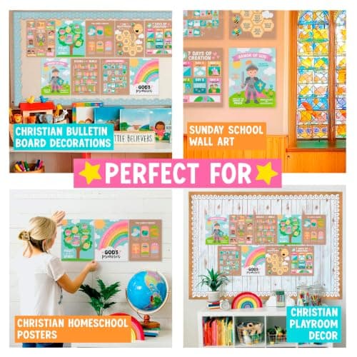 Hadley Designs Sunday School Decorations for Classroom –9 Bible Posters for Kids, Books of the Bible, 10 Commandments, Bible Timeline Chart, Fruits of the Spirit, Kraft Christian Classroom Decor - Thumbnail 5