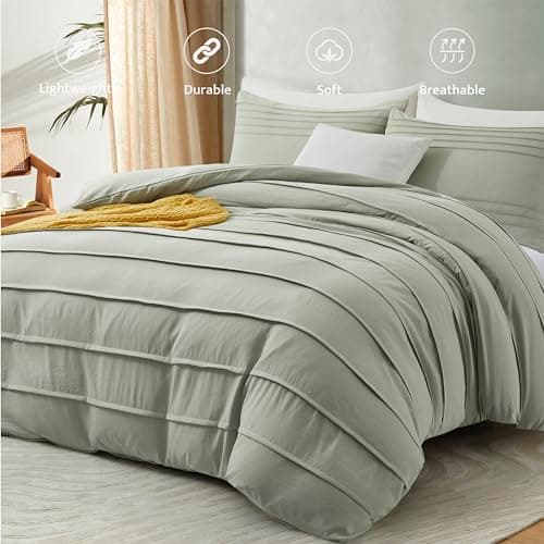 Oli Anderson Mist Sage Duvet Cover King Size - Pleated King Duvet Cover, 3PCS Soft and Breathable Textured Bedding Set with Zipper Closure(Mist Sage,104"x90") - Thumbnail 2